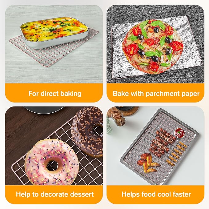 2PCS Cooling Racks for Cooking and Baking - 10" x 16"Heavy Duty Stainless Steel Wire Rack for Baking, Grilling, Roasting - Oven & Dishwasher Safe - Fits Half Sheet Pan（Rose Gold）