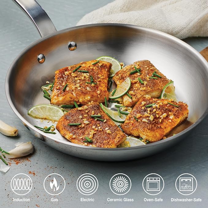 Tramontina Tempo Tri-Ply Base Stainless Steel 10-Inch Frying Pan | Induction-Ready Skillet, Oven-Safe, Dishwasher-Safe