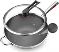 12.6-Inch Stainless Steel Wok Pan with Glass Lid - Tri-Ply Nonstick Wok & Stir-Fry Pan, PFOA Free Uncoated Cookware for All Cooktops, Induction Compatible, Flat Bottom