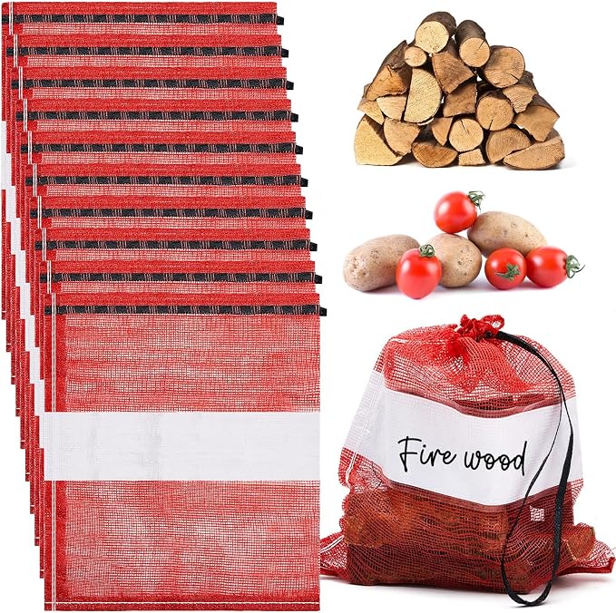 10 Pcs Onion Bags Reusable Mesh Produce Storage with Drawstring Firewood Bags Onion Potato Storage Sacks for Garden Vegetable Fruit Produce Packaging Supplies (22 x 24 Inch)