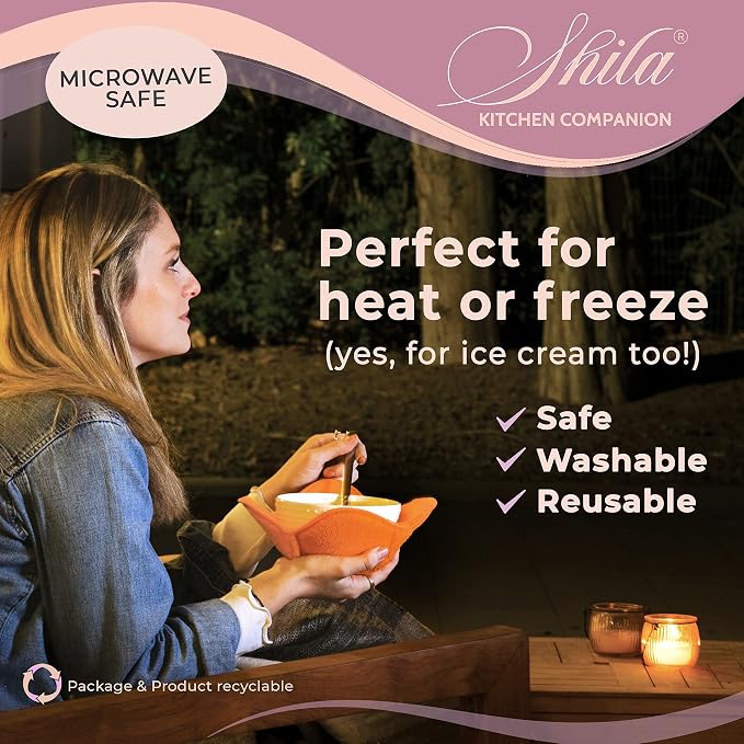 Bowl Snuggies, Multicolor Set of 5 Microwave-Safe Hot Bowl Holders to Keep Your Hands Cool and Your Food Warm, Polyester & Sponge Heat Resistant Dish Pads for Soup, Rice and Pasta Bowls