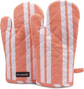 Encasa XO Oven Mitts, Heat Resistant Kitchen Gloves, Microwave | Franca Orange Stripes, 100% Cotton | Diamond Quilted Insulation | Pot Holders | Hanging Loop | Barbecue & Grill | Set of 2