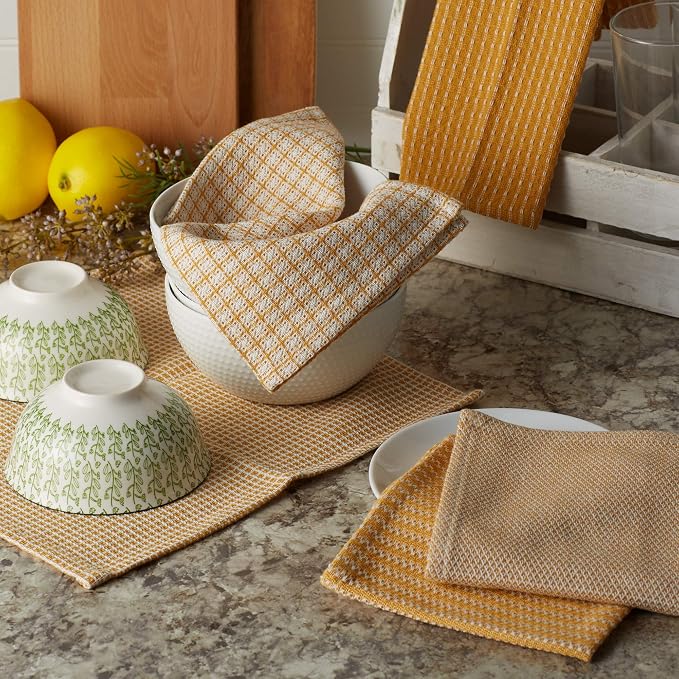DII Everyday Kitchen Assorted Dishcloth Set of 5, 12x12, Honey Gold