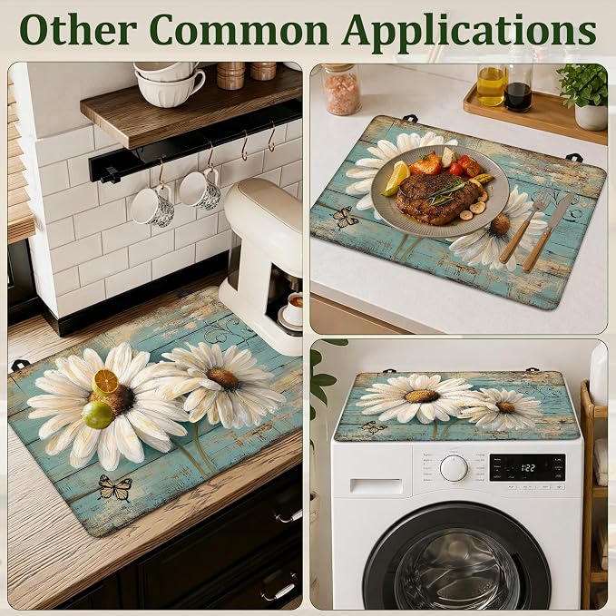 Daisy Flower Stove Top Covers for Electric Stove,Vintage Wood Electric Gas Stove Pad Heat Resistant Range Cooktop Protector for Home Decor Kitchen 28.5"x20.5"