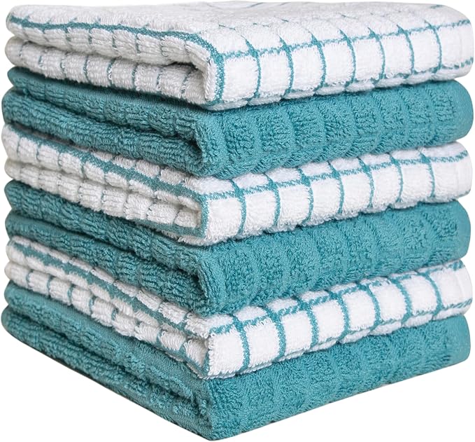 Bumble Kitchen Towels (6-Pack), 16"x28", 100% Cotton Dish Towels - Aqua | 380 GSM | Soft kitchen hand towels , Highly Absorbent & Durable Dish Towels for kitchen with Hanging Loop