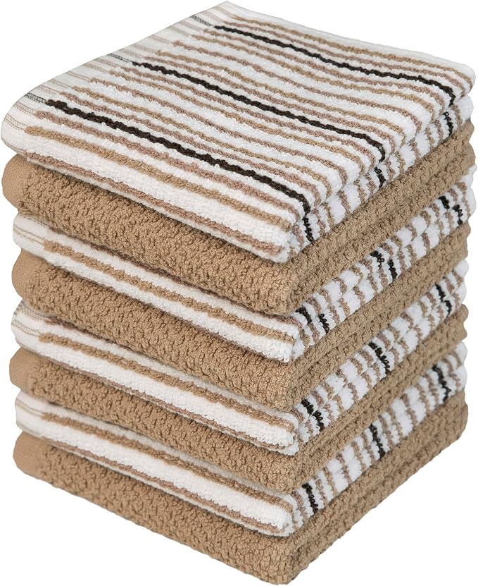 Bumble Dish Cloths 8-Pack, 100% Cotton Kitchen Towels, 12"x12" Tan | 430 GSM Soft Dish Towels for Kitchen, Highly Absorbent & Durable Kitchen Rags for Washing Dishes