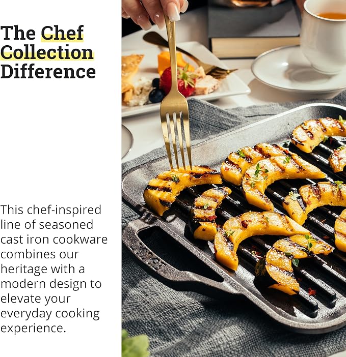 Lodge 11" Cast Iron Square Grill Pan - Chef Collection - Pre-Seasoned Cast Iron Pan - Versatile Cooking - Indoor & Outdoor Use - Incredible Heat Retention