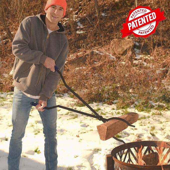 40in Fire Log Tongs Firewood Grabber and Fire Poker Set | Large Fire Pit Tool, Outdoor/Indoor Bonfire Campfire, Backyard Deck Camping Log Grabber, Rustproof, Safely Moves Firewood