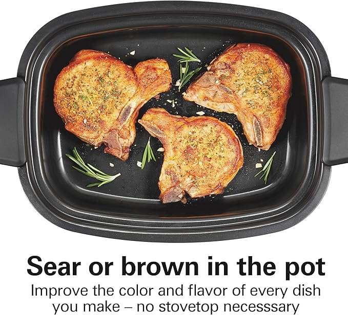 Hamilton Beach 9-in-1 6 Quart Programmable Slow Cooker | Sear, Brown, Rice, Steam, Sauté, Roast, Delay Start & Keep Warm Functions | Nonstick PFAS-Free Dishwasher Safe Crock | Black