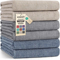 Mordimy Premium Large Cotton Kitchen Towels (18"x 28", 6 Pack), Multicolor | 100% Ring Spun Cotton, Super Absorbent, 380 GSM, Flat & Terry, Soft, Hanging Loop Dish Towels