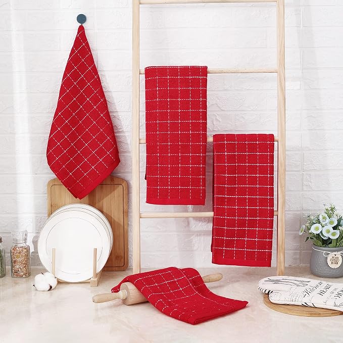 Homaxy 100% Cotton Terry Kitchen Towels, 8 Pack, Red | Ultra Soft and Absorbent Dish Towels for Kitchen, Suitable for Drying and Washing Dishes