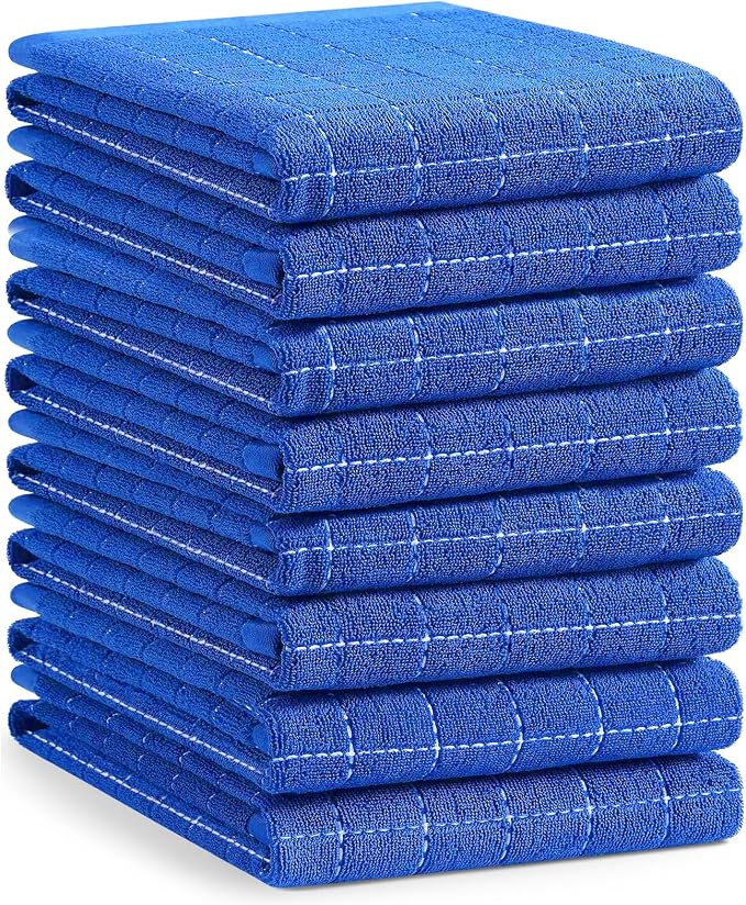 Homaxy 100% Cotton Terry Kitchen Towels, Large 8 Pack, Blueberry | Ultra Soft and Absorbent Dish Towels for Kitchen, Suitable for Drying and Washing Dishes