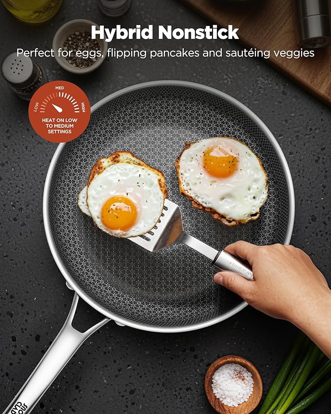Non Stick Frying Pans, 12-inch with Lid, Hybrid Frying Pans Nonstick,non stick Skillets Stainless Steel, Dishwasher & Oven-Safe, Induction Compatible Cooking Pan, PFOA Free Saucier Cookware | Hybrid Stainless Steel, PFOA-Free, Dishwasher & Oven Safe,In...