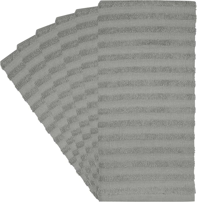 Premium Kitchen Towels 6 Pack 100% Cotton, 20"x28" - Grey Solid | Large 450 GSM Terry Dish Towel, Kitchen Hand Towels with Hanging Loop, Highly Absorbent for Washing and Drying Dishes