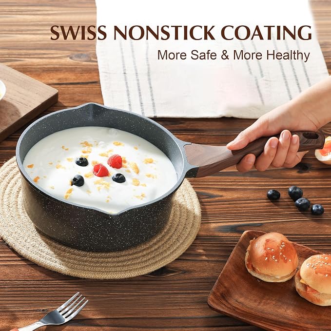 SENSARTE 3 Quarts Nonstick Saucepan with Double Pouring Spout | Swiss Granite Coating, Induction Compatible, Stay-cool Handle, PFOA/PFOS Free