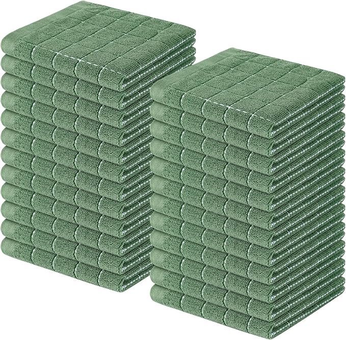 Homaxy 100% Cotton Terry Kitchen Dish Cloths, 24 Pack, Grass Green | Ultra Soft and Absorbent, Suitable for Drying and Washing Dishes