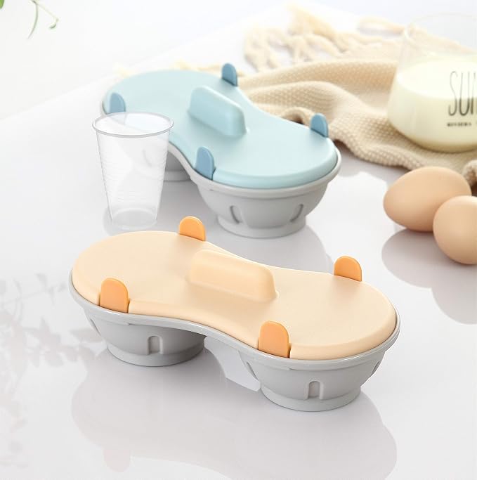 Microwave Egg Poacher, 2 Packs Poached Egg Cooker with Measure Cup, Dishwasher Safe BPA Free, Egg Maker Poached Egg Steamer Blue+Orange