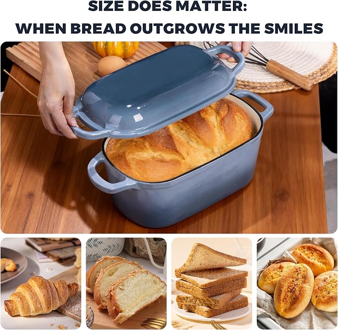 4.6 Quart Dutch Oven for Sourdough Bread Baking | Oval Bread Dutch Oven with Lid, Cast Iron Bread Pan for Crispy Crust, Steam Baking Design for Artisan Homemade Loave, Seasalt