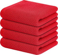 Kitinjoy 100% Cotton Waffle 4-Pack Kitchen Towels, 13" x 28", Red | Super Soft, Ultra-Absorbent, Fast Drying, lightweight, Quick Drying Kitchen Hand Towels