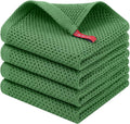 Homaxy 100% Cotton Waffle Weave Kitchen Dish Cloths, 4-Pack, Grass Green | 12 x 12 Inches, Ultra Soft Absorbent Dish Towels, Quick Drying Dish Rags with Hanging Loop