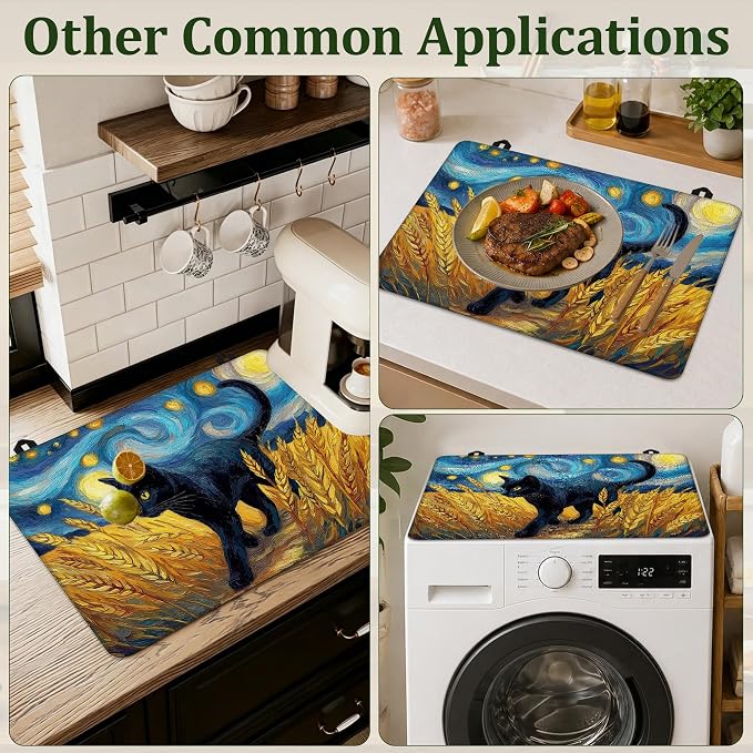 Black Cat Stove Top Cover for Electric Stove 28.5"x 20.5",Starry Night Heat Resistant Glass Top Stove Cover Protector,Glass Cooktop Covers,Kitchen Flat Electric Stove Top Covers