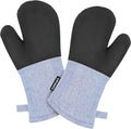 Cuisinart Chambray Kitchen Oven Mitts, Heat-Resistant, 2-Pack, 7"x13" | Non-slip neoprene palm grips up to 350°F, long cuff shields forearms, hang loop for storage, handles cast iron and grilling