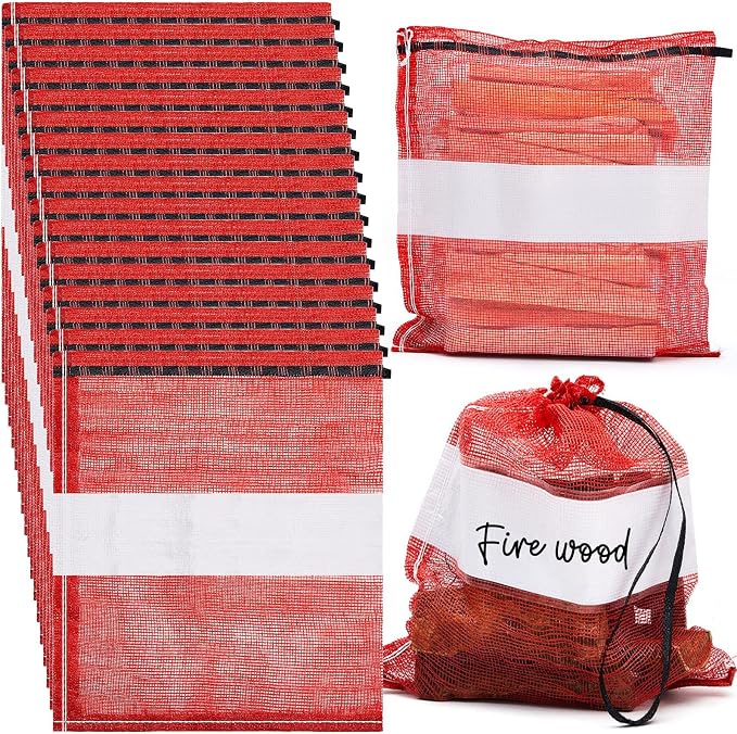 60 Pcs Onion Bags Reusable Mesh Produce Storage with Drawstring Firewood Bags Onion Potato Storage Sacks for Garden Vegetable Fruit Produce Packaging Supplies (22 x 28 Inch)