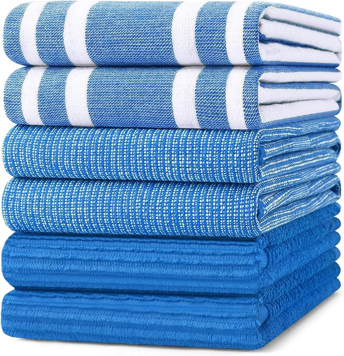 Homaxy Cotton 380 GSM Premium Kitchen Towels, 18"x 28", 6 Pack, Blueberry | Soft and Absorbent Terry Dish Towels, Multipurpose Tea Towel Set with Hanging Loop, 3 Styles Kitchen Hand Towels