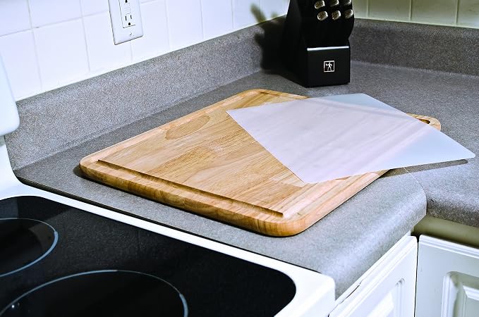 Camco - Hardwood Cutting Board and Stove Topper with Non-Skid Backing, Includes Flexible Cutting Mat (43753) | Includes flexible cutting mat to protect wood finish, will not dull knives, eliminates rattles, 17 x 19-1/2 x 3/4 in