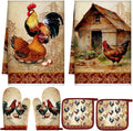 Leinuosen 6 Rooster Farmhouse Kitchen Decor Dish Towels Oven Mitts and Pot Holders Sets Chicken Kitchen Towels Absorbent Decorative Accessories for Cooking Baking Grilling