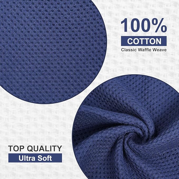 Kitinjoy 100% Cotton Waffle 4-Pack Kitchen Towels, 20" x 28", Navy Blue | Super Soft, Ultra-Absorbent, Fast Drying, lightweight, Quick Drying Kitchen Hand Towels