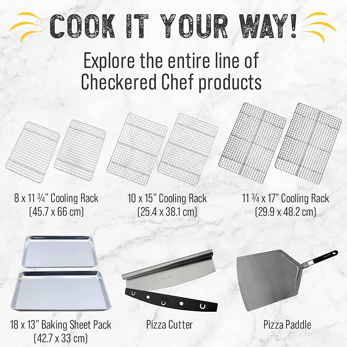 Checkered Chef Cooling Rack for Cooking and Baking, 11 ¾" x 17, Set of 2 | Stainless Steel, Oven Safe, Grid Wire Design