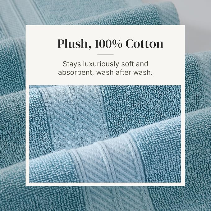 Modern Threads 6 Piece Bath Towel Set – Bathroom Set with 2 Bath Towels, 2 Hand Towels, and 2 Wash Cloths – 100% Cotton, Super Absorbent & Extra Soft – Reversible Botanical Vine (Blue)