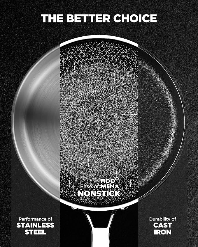 Wok pan with Lid, Hybrid Ceramic 13 Inch Tri-Ply Stainless Steel Woks & Stir-fry Pans Nonstick, Non-Toxic, PFAS/PFOA/PTFE Free, Metal Utensil Safe, Dishwasher & Oven Safe, Induction Compatible