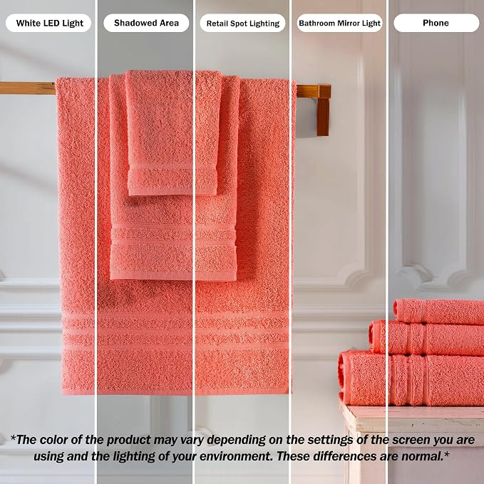 Hawmam Linen Coral Orange 6 Piece Bath Towels Set for Bathroom Original Turkish Cotton Soft, Absorbent and Premium 2 Bath Towels, 2 Hand Towels, 2 Washcloths
