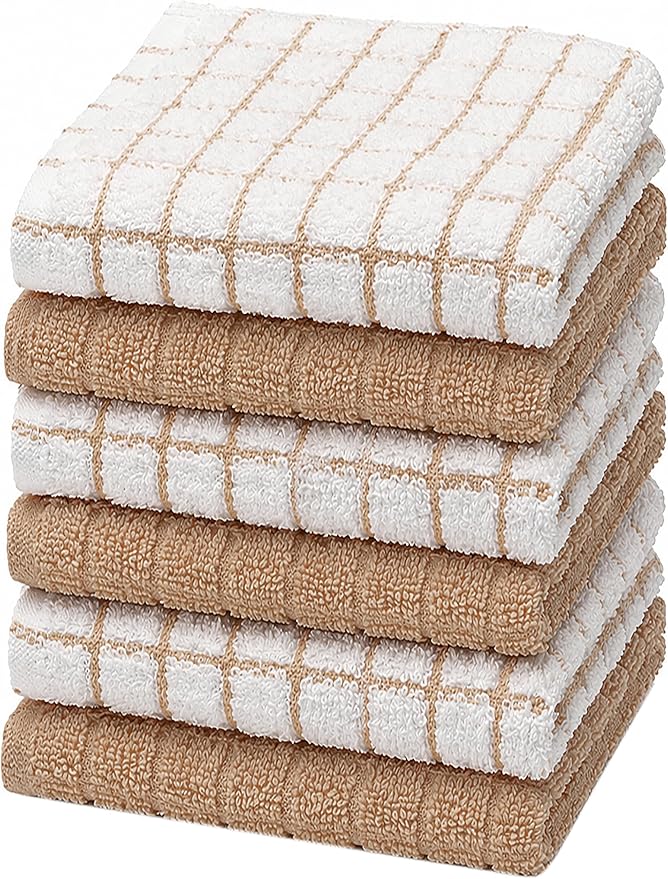 Bumble Dish Cloths (6-Pack), 100% Cotton Kitchen Towels, 12"x12" - Tan | 405 GSM | Soft, Highly Absorbent & Durable Dish Towels for Kitchen