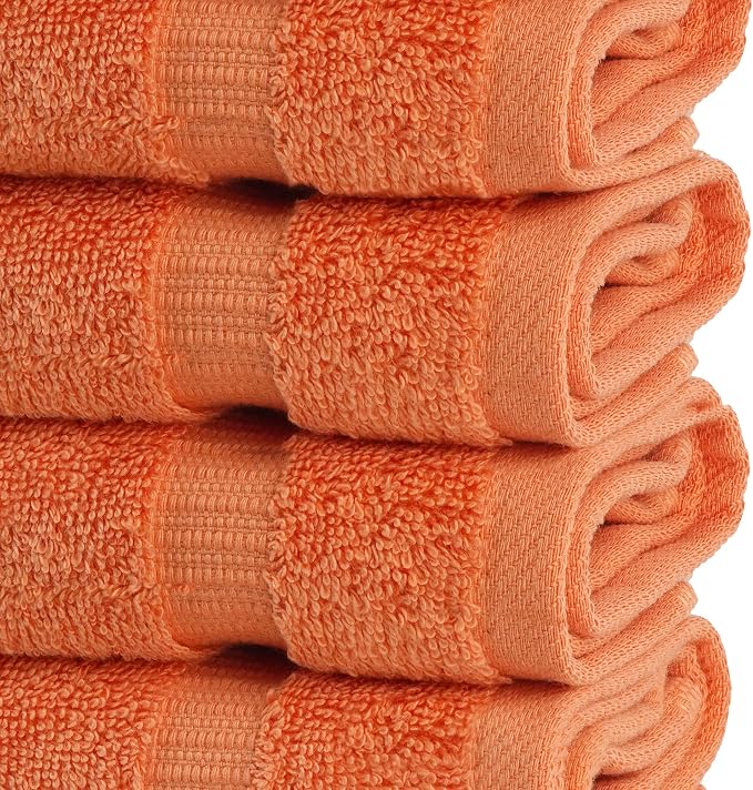 Chakir Turkish Linens 12 Piece Washcloth Set, 100% Cotton Luxury Turkish Washcloths for Bathroom, Soft Absorbent Washcloths, 13 x 13 Inches, Coral