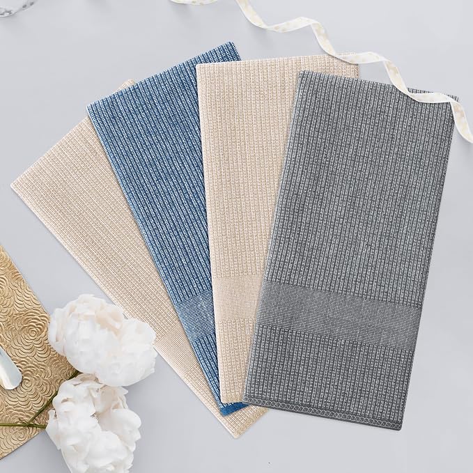 Homaxy 380 GSM Cotton Premium Kitchen Towels 3 Pack, 18"x 28", Multicolor | Flat and Terry Dish Towels, Highly Absorbent Tea Towel Set with Hanging Loop, Soft Utility Kitchen Hand Towels
