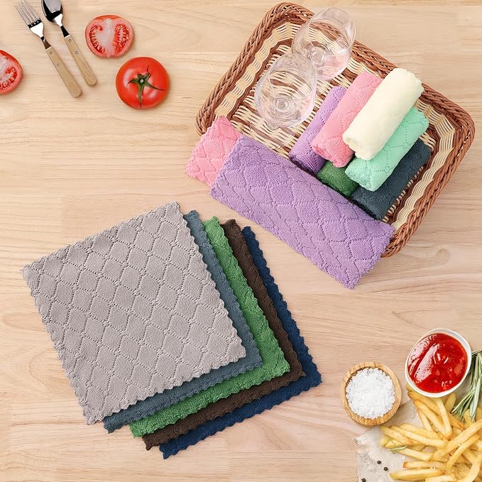 Homaxy 12 Pack Super Soft & Absorbent Dish Cloths, 10" x 10", Multi Color | Coral Velvet, Nonstick Oil Fast Drying Microfiber Cleaning Cloth, No Lint Household Dishcloths
