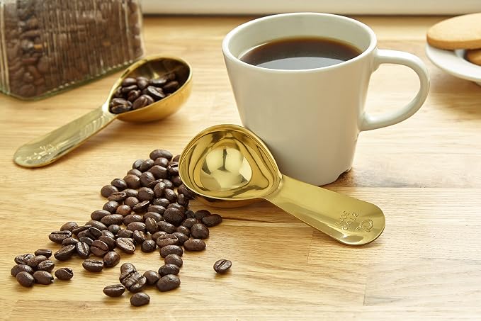 Coffee Scoop (Set of 2) - 2 Tablespoon (2 Tbsp / 1/8 Cup / 1 oz) - The Best Stainless Steel Measuring Spoons for Coffee, Tea, and More (2, Gold)