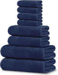 8 Piece Towel Set, 2 XL Bath, 2 Hand, 4 Washcloth, Navy | 100% Cotton, Lighter Weight, Quicker to Dry, Super Absorbent, Perfect for Bathroom