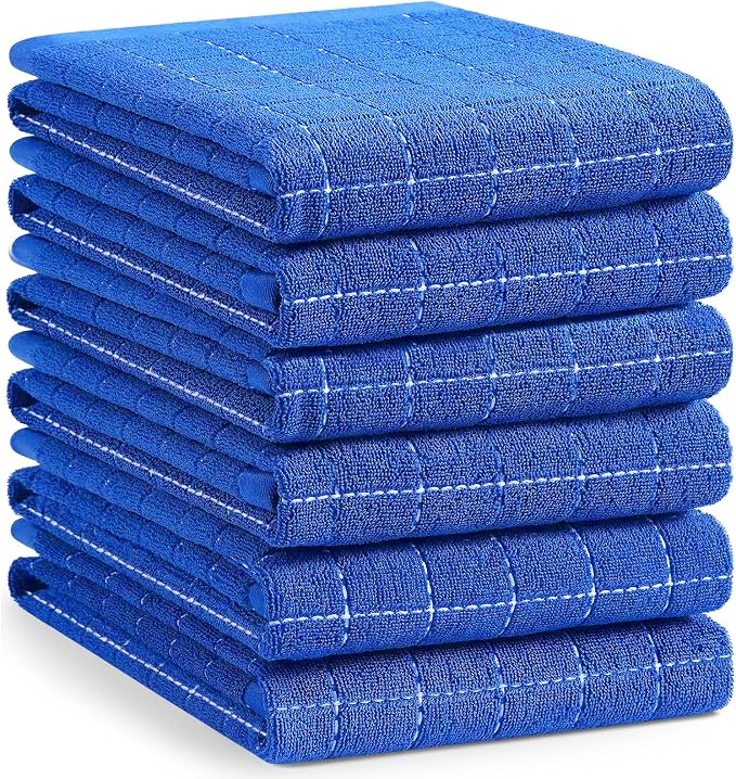 Homaxy 100% Cotton Terry Kitchen Towels, Large 6 Pack, Blueberry | Ultra Soft and Absorbent Dish Towels for Kitchen, Suitable for Drying and Washing Dishes
