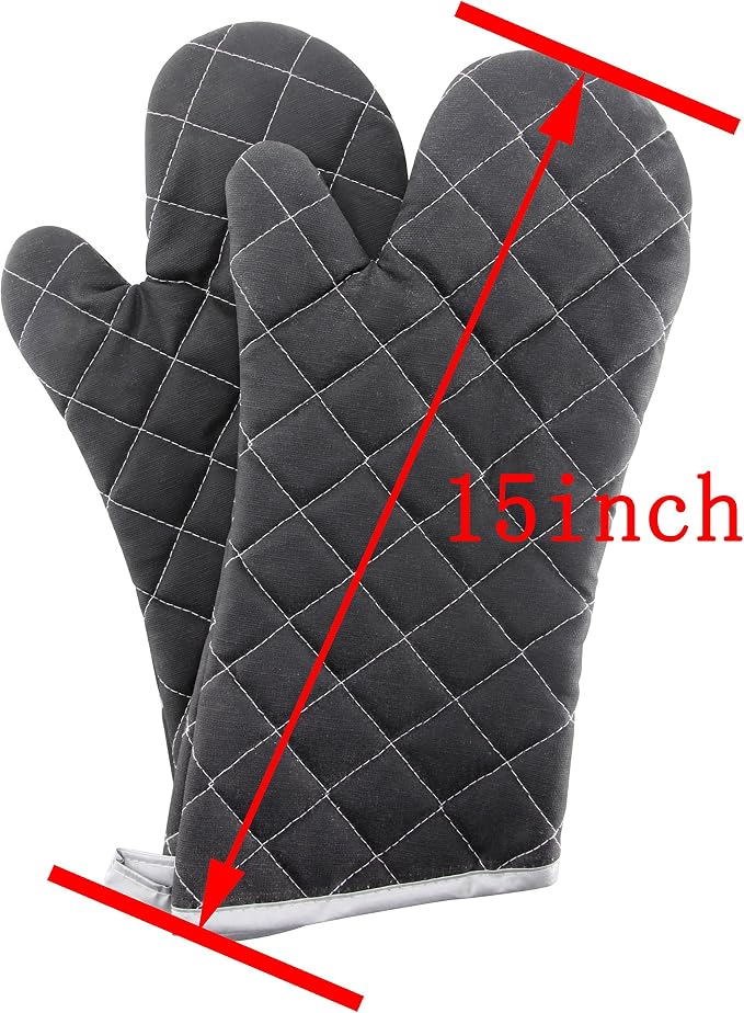 ARCLIBER 15" 482°F Terry Cloth Oven Mitts 100% Cotton Set of 2 | Quilted Lining, 1 Pair, Heat Resistant, Classic, Cotton Blend, Cooking, Baking, Grilling, Non-Slip Grip