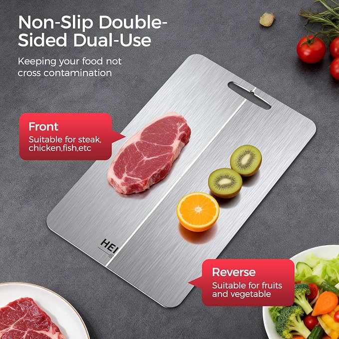 100% Pure Titanium Cutting Board Set of 3, Titanium Cutting Boards for Kitchen,Double-Sided Chopping Boards for Raw & Cooked Food, Non-Toxic, Handles Included, Dishwasher Safe(M+L+XL)