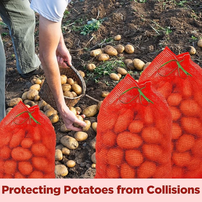50pcs Mesh Produce Bags 60 lbs Extra Large PP Mesh Vegetable Bags 19"×31" Reusable Produce Bag Washable Net Bag for Vegetables Onions Potatoes Citrus Crawfish, Red