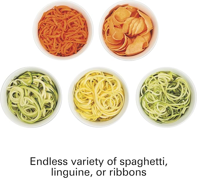 Hamilton Beach 3-in-1 Electric Vegetable Spiralizer for Veggie Noodles, Zoodle Maker & Slicer With 3 Cutting Cones for Spaghetti, Linguine, and Ribbons, 6-Cups, Black (70930)
