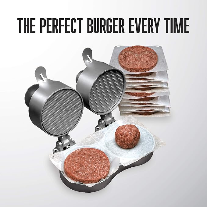 Weston Burger Press, Makes 4 1/2" Diameter Patties for Hamburger, Crab Cakes, Sausage, 1/4lb to 3/4lb, with Spring Ejector for Easy Removal, Double, Non-stick Heavy-Duty Cast Aluminum (07-0701)