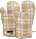 Encasa XO Oven Mitts, Heat Resistant Kitchen Gloves, Microwave | Franca Beige Checks, 100% Cotton | Diamond Quilted Insulation | Pot Holders | Hanging Loop | Barbecue & Grill | Set of 2