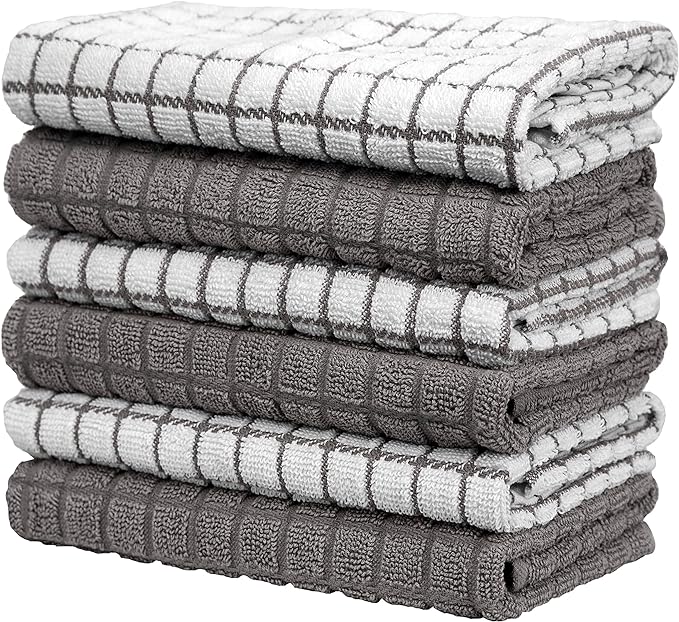 Bumble Kitchen Towels (6-Pack), 16"x28", 100% Cotton Dish Towels - Gray | 380 GSM | Soft kitchen hand towels , Highly Absorbent & Durable Dish Towels for kitchen with Hanging Loop