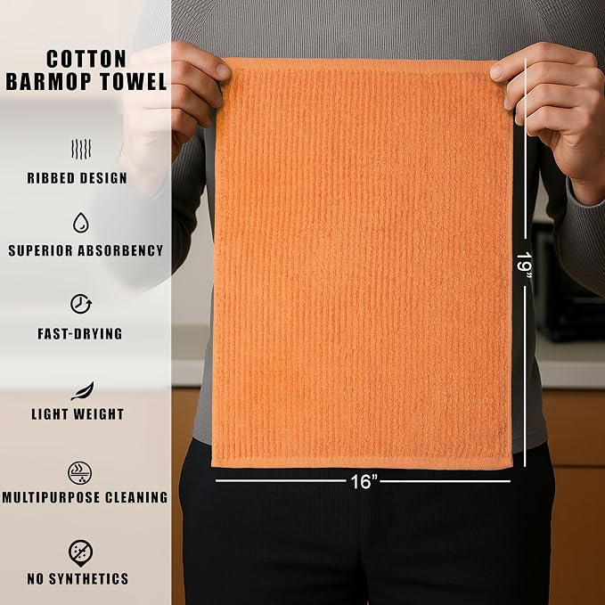 Textila Bar Mop Towels - 16x19 Inches - Pack of 12 - Lemon Yellow - Orange - Cotton Dish Cloths & Cleaning Towels for Kitchen, Bar, Restaurant, Household Use – Absorbent, Durable, Reusable